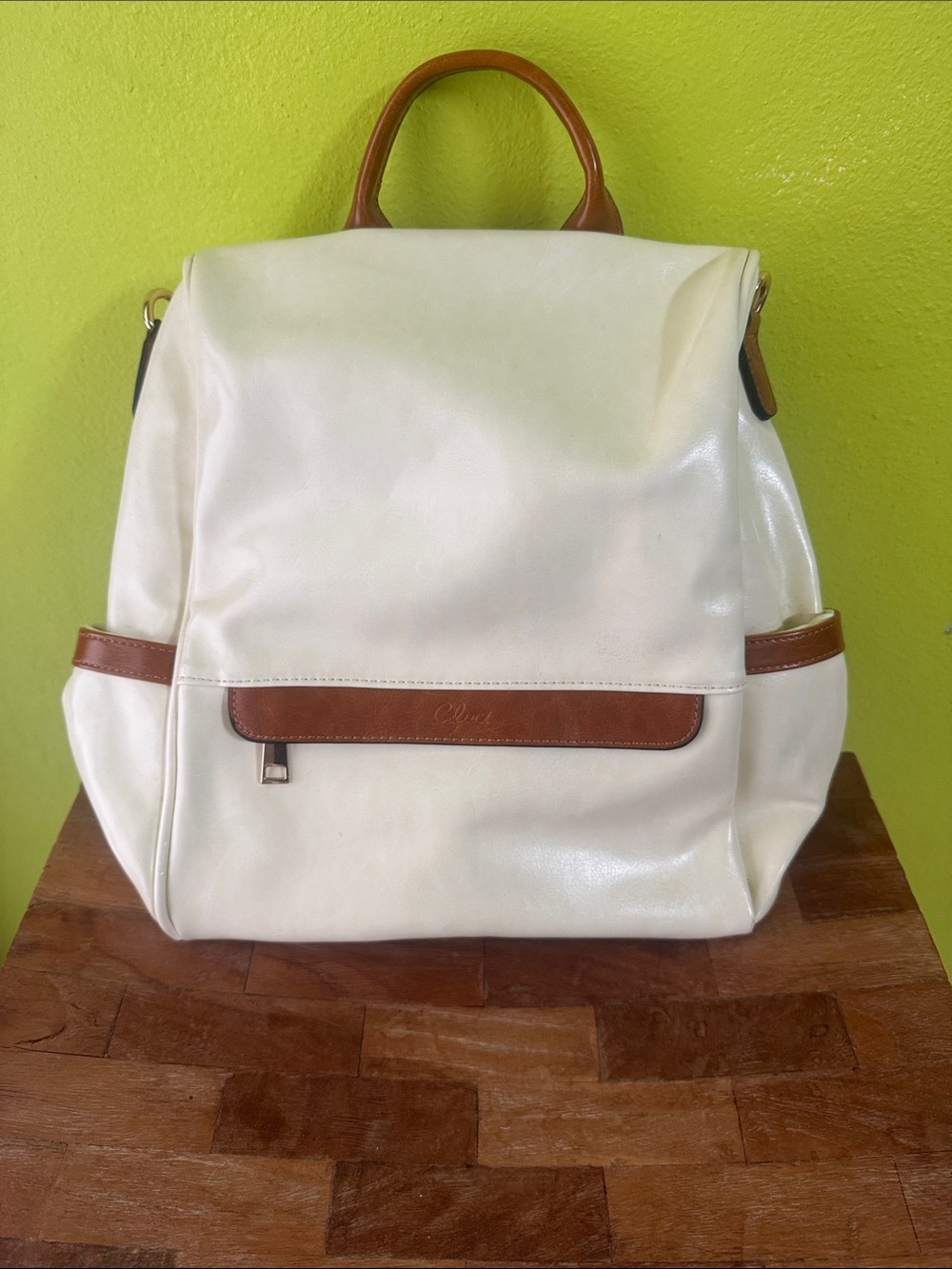 Cream and Brown Womenβs Convertible Backpack Tote